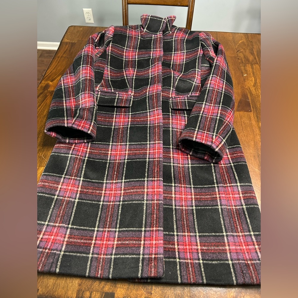 Ann Taylor Wool Blend Black Plaid Winter Coat NWT Size XS Gorgeous!
